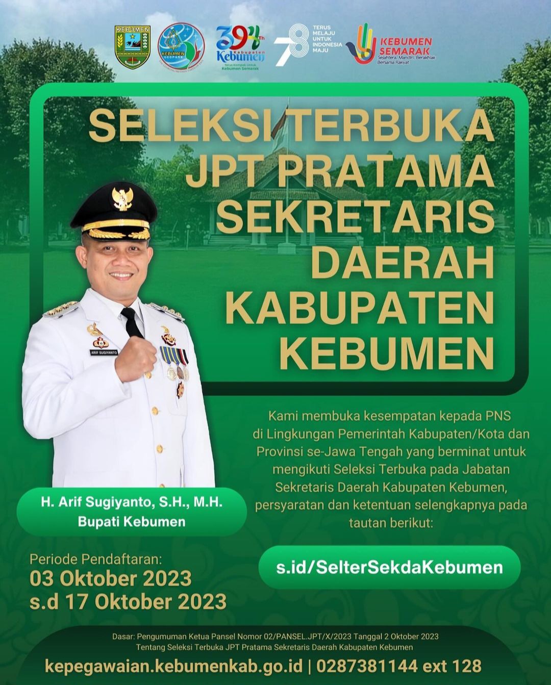 Seleksi Terbuka Jpt Pratama Sekretaris Daerah Kabupaten Kebumen Website Resmi Pemerintah 