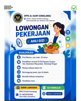 Lowongan Kerja SPPG Al Kahfi Somalangu (Ahli Gizi)