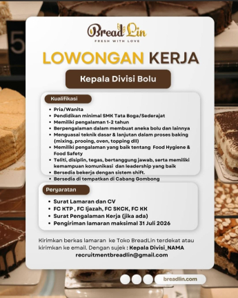 Lowongan Kerja BreadLin (Kepala Divisi Bolu)