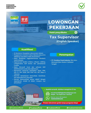 Lowongan Kerja PT FreeNow Food Industry (Tax Supervisor/English Speaker)