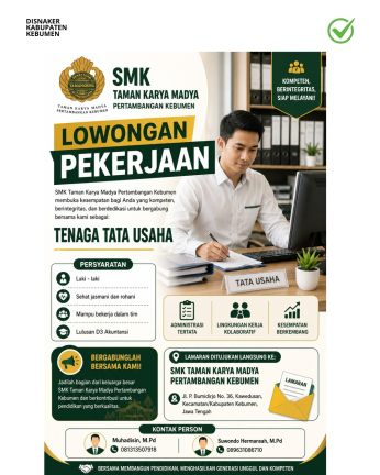 Lowongan Kerja SMK Taman Karya Madya Pertambangan Kebumen (Tenaga Tata Usaha)