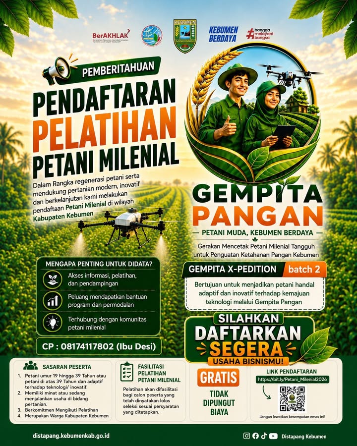 Pendaftaran Pelatihan Petani Milenial "Gempita Pangan" Batch 2 Resmi Dibuka