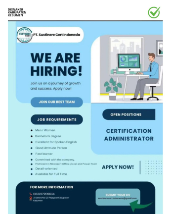Lowongan Kerja Sustinere Cert Indonesia (Certification Administrator)