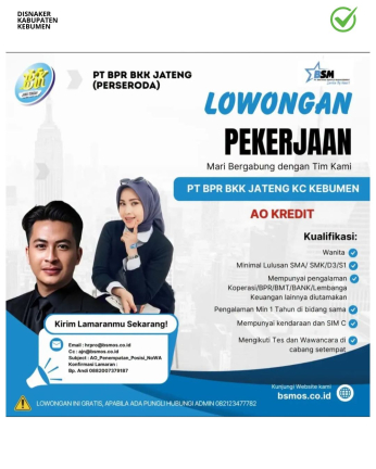 Lowongan Kerja PT BPR BKK Jateng KC Kebumen (AO Kredit)
