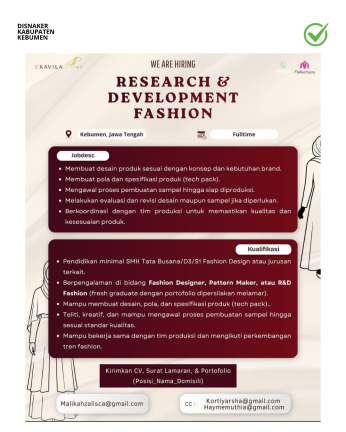 Lowongan Kerja Malika Hazza Research & Development Fashion