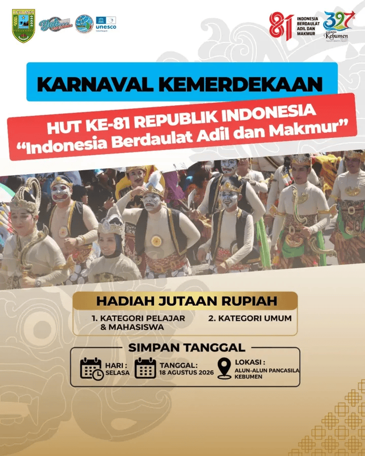 Meriahkan HUT Ke-81 Republik Indonesia, Pemkab Kebumen Membuka Pendaftaran Karnaval Pembangunan 2026