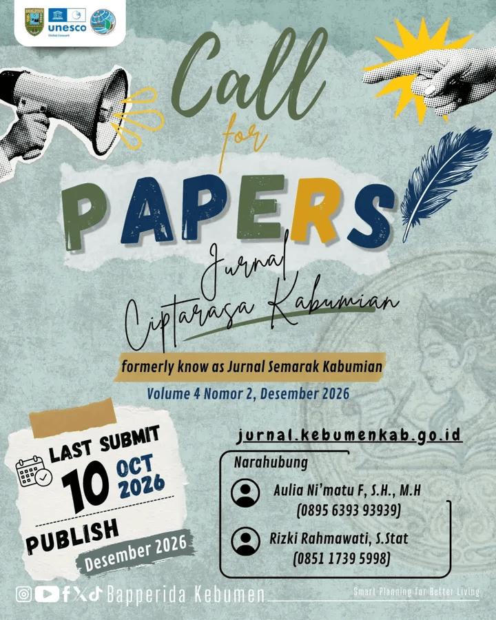 Dukung Pembangunan Daerah, Bapperida Kebumen Buka Call for Papers Jurnal Ciptarasa Kabumian Vol. 4 No. 2 Tahun 2026