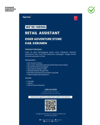 Lowongan Kerja Eiger Adventure Store(Retail Assistant)