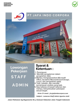 Lowongan Kerja PT Jafa Indo Corpora Kebumen (Staff Admin)