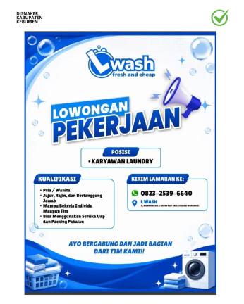 Lowongan Kerja L Wash Kebumen (Karyawan Laundry)