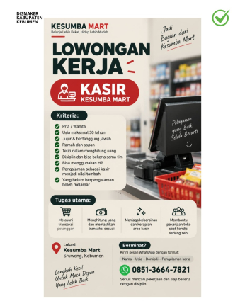 Lowongan Kerja Kesumba Mart Sruweng: Posisi Kasir