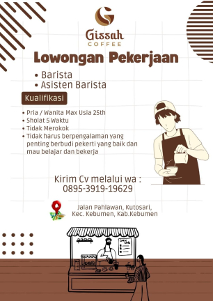 Lowongan Kerja Gissah Coffee (Barista & Asisten Barista)