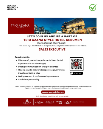 Lowongan Kerja Trio Azana Style Hotel Kebumen (Sales Executive)