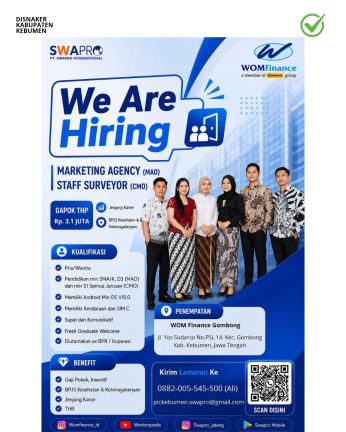 Lowongan Kerja Swapro International (WOM Finance Gombong) Rekrutmen MAO & CMO