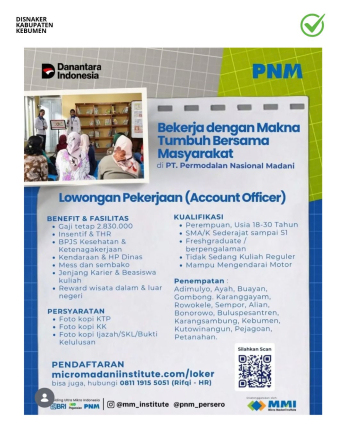 Lowongan Kerja PNM Kebumen (Account Officer)
