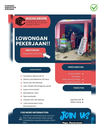 Lowongan Kerja Mucha Grosir Rekrutmen Karyawati & Admin Toko