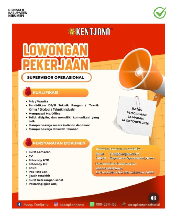 Lowongan Kerja Kecap Kentjana (Supervisor Operasional)