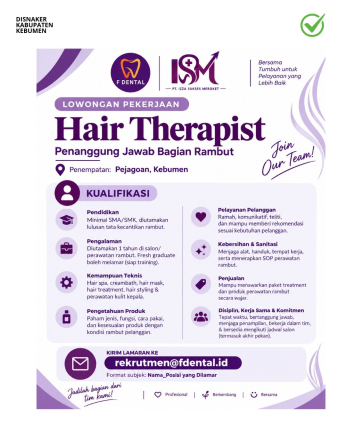 Lowongan Kerja Hair Therapist di F Dental (PT Izza Sukses Meroket) Pejagoan Kebumen