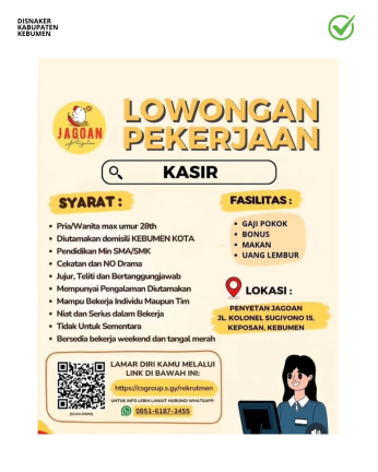 Lowongan Kerja Kasir di Penyetan Jagoan Kebumen