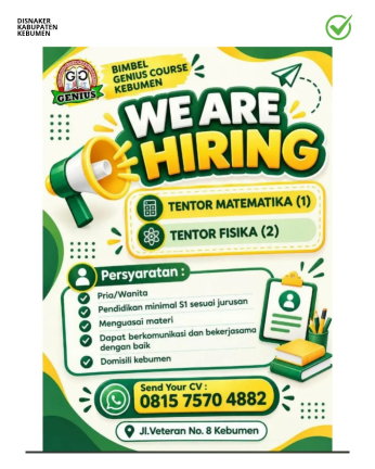 Lowongan Kerja Tentor di Bimbel Genius Course Kebumen
