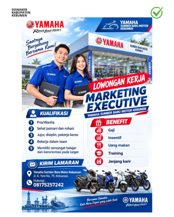 Lowongan Kerja Yamaha Sumber Baru Motor Kebumen (Marketing Executive)