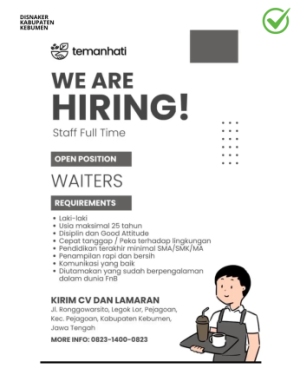 Lowongan Kerja Waiters – Temanhati Kebumen