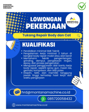 Lowongan Kerja Montana Machine untuk Posisi Tukang Repair Body dan Cat serta IT Officer