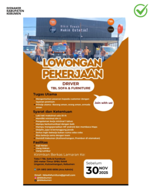 Lowongan Kerja: TBL Sofa & Furniture  untuk Posisi Driver