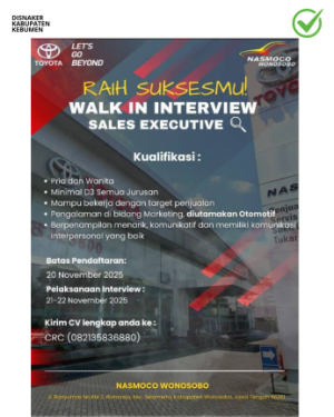 Lowongan Kerja Nasmoco Wonosobo – Sales Executive (Walk In Interview)