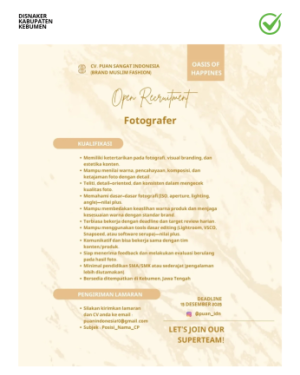 Lowongan Kerja Fotografer – CV Puan Sangat Indonesia