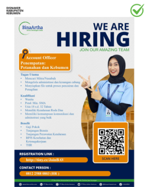 Lowongan Kerja Bank Bima Artha Account Officer Penempatan Petanahan dan Kebumen