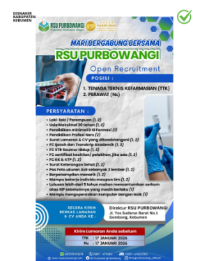 Lowongan Kerja RSU Purbowangi  Tenaga Teknis Kefarmasian dan Perawat