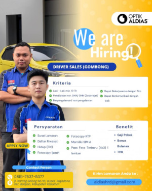 Lowongan Kerja Aldias Optik (Driver Sales dan Sales Marketing)