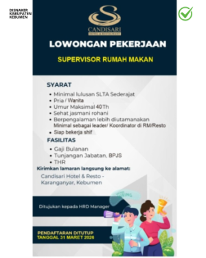 Lowongan Kerja Supervisor Rumah Makan Candisari