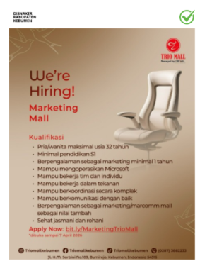 Lowongan Kerja Trio Mall Kebumen (Marketing)