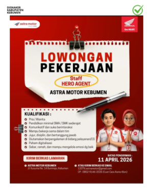 Lowongan Kerja Astra Motor Kebumen (Staff Hero Agent)