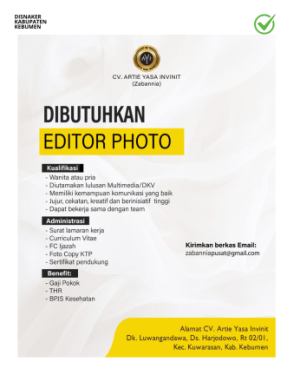 Lowongan Kerja CV Arta Yasa Invinit (Zabannia)