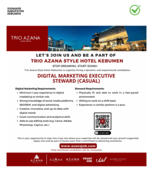 Lowongan Kerja Trio Azana Style Kebumen (Digital Marketing & Steward)