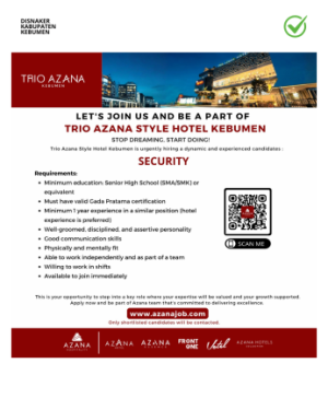 Lowongan Kerja Trio Azana Style Kebumen (Security)