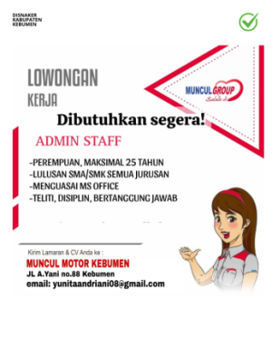 Lowongan Kerja Muncul Motor Kebumen – Posisi Admin Staff